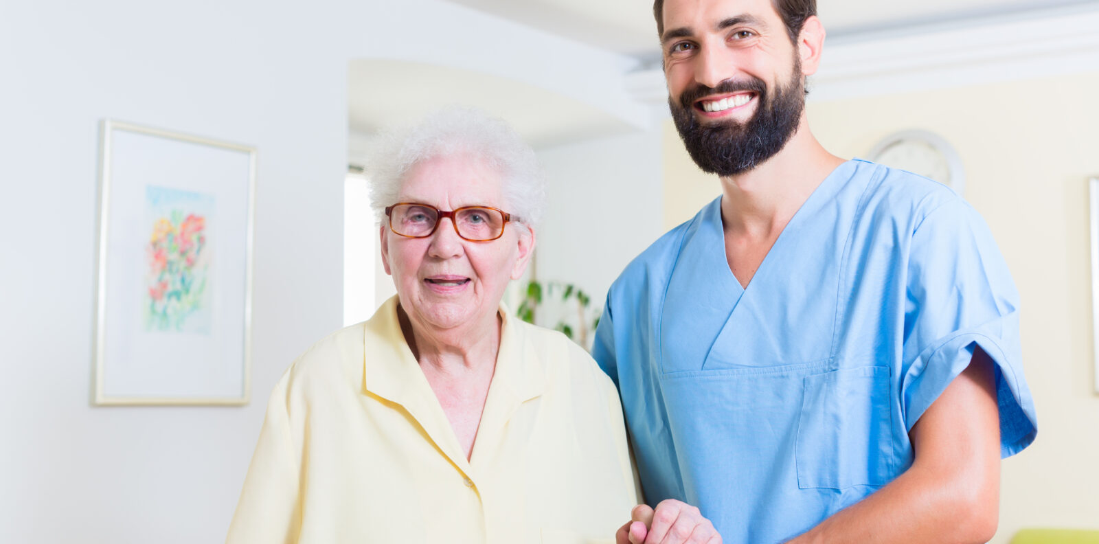 Geriatric nurse and senior in old age home